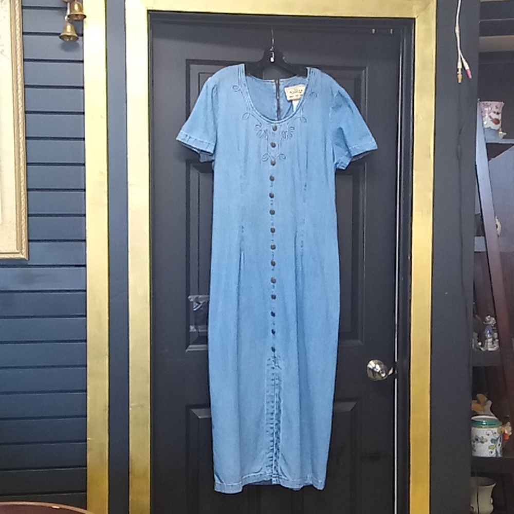 Long denim looking dress by Tickets Clothing
